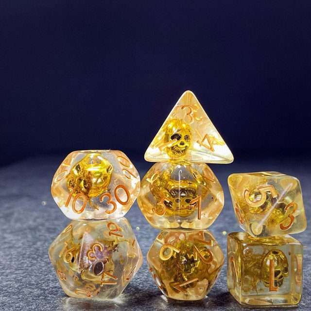 Sage's Familiars - Golden Skull Familiar Resin Polyhedral Dice Set image 26