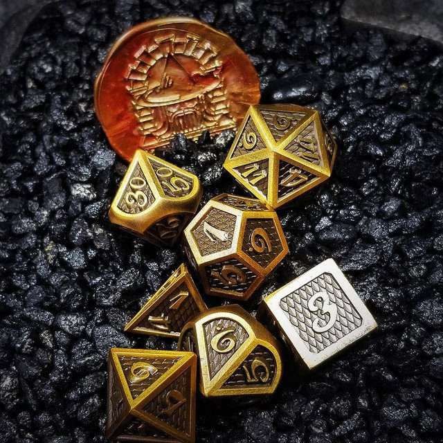 Sage's Dragonstones - Gold Black Metal Polyhedral Dice Dungeons Dragons image 0