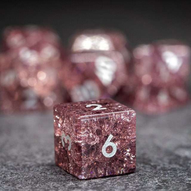 Sage's Kaleidoscopes Salmon Cracked Glass Gloss Finish Polyhedral Dice Set image 7
