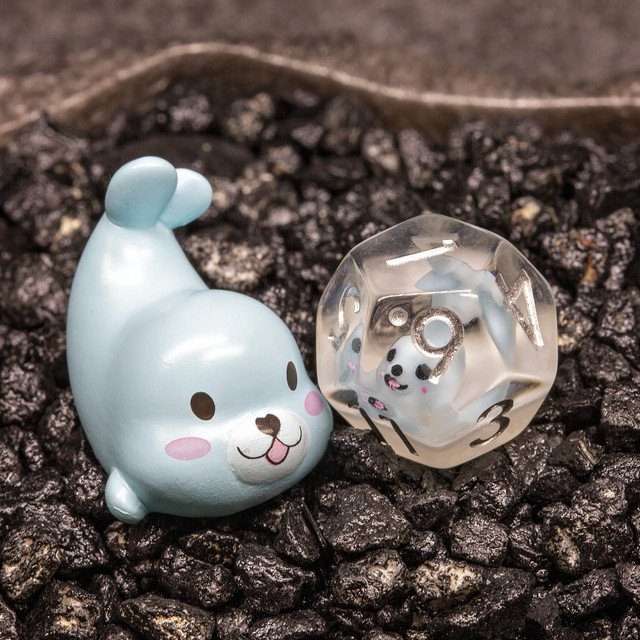 Sage's Baby Blue Seal Familiar Resin Polyhedral Dice Set image 8