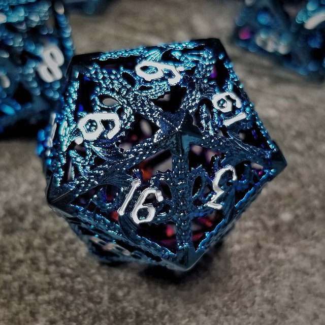 Sage's Dragonstones - Blue Noble Dragon Hollow Metal Polyhedral Dice Set image 8
