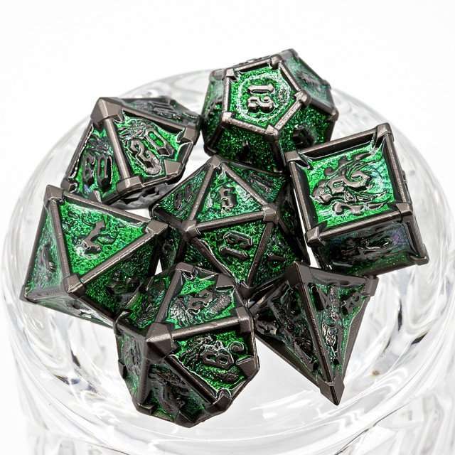 Sage's Grave Fortune Emerald Death Metal Polyhedral Dice Set image 0