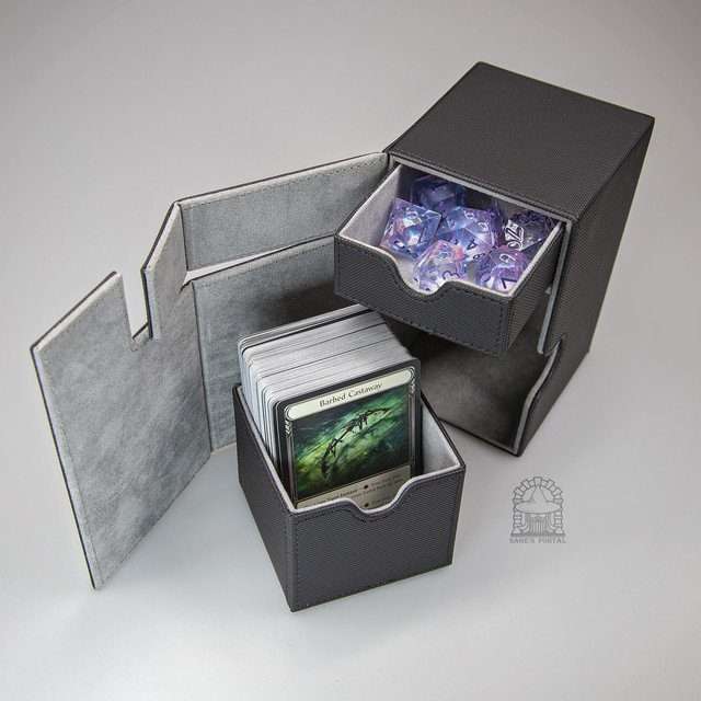Sage's Premium 2 Drawer Deck Storage Box for TCG, Dice, Jewelry 145mm x 93mm x 90mm - Black/Gray image