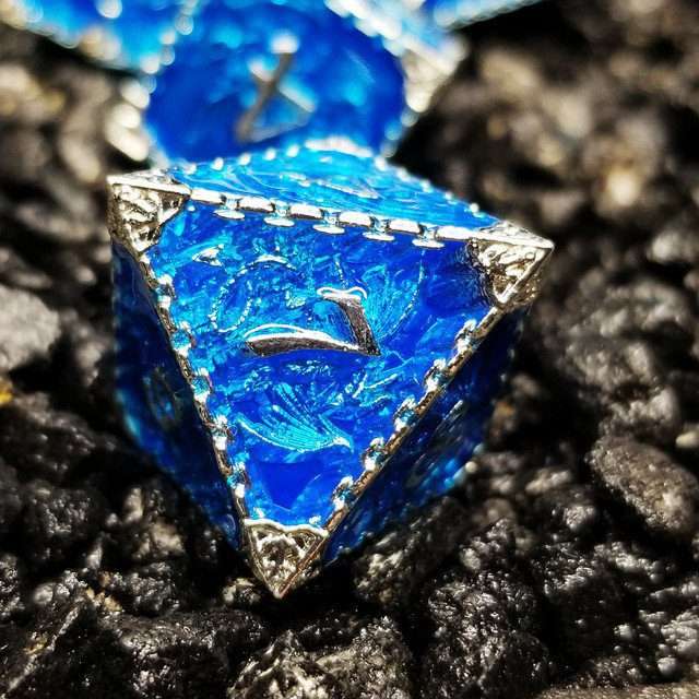 Sage's Dragonstones - Mystic Wyvern Sapphire and Silver Metal Polyhedral Dice Set image 10