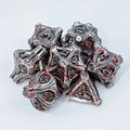 Tree Branch Metal DND Dice Set | Sage’s Petrified Groves Corpsewood | Nickel & Blood Splatter Wood Themed Druid Dice