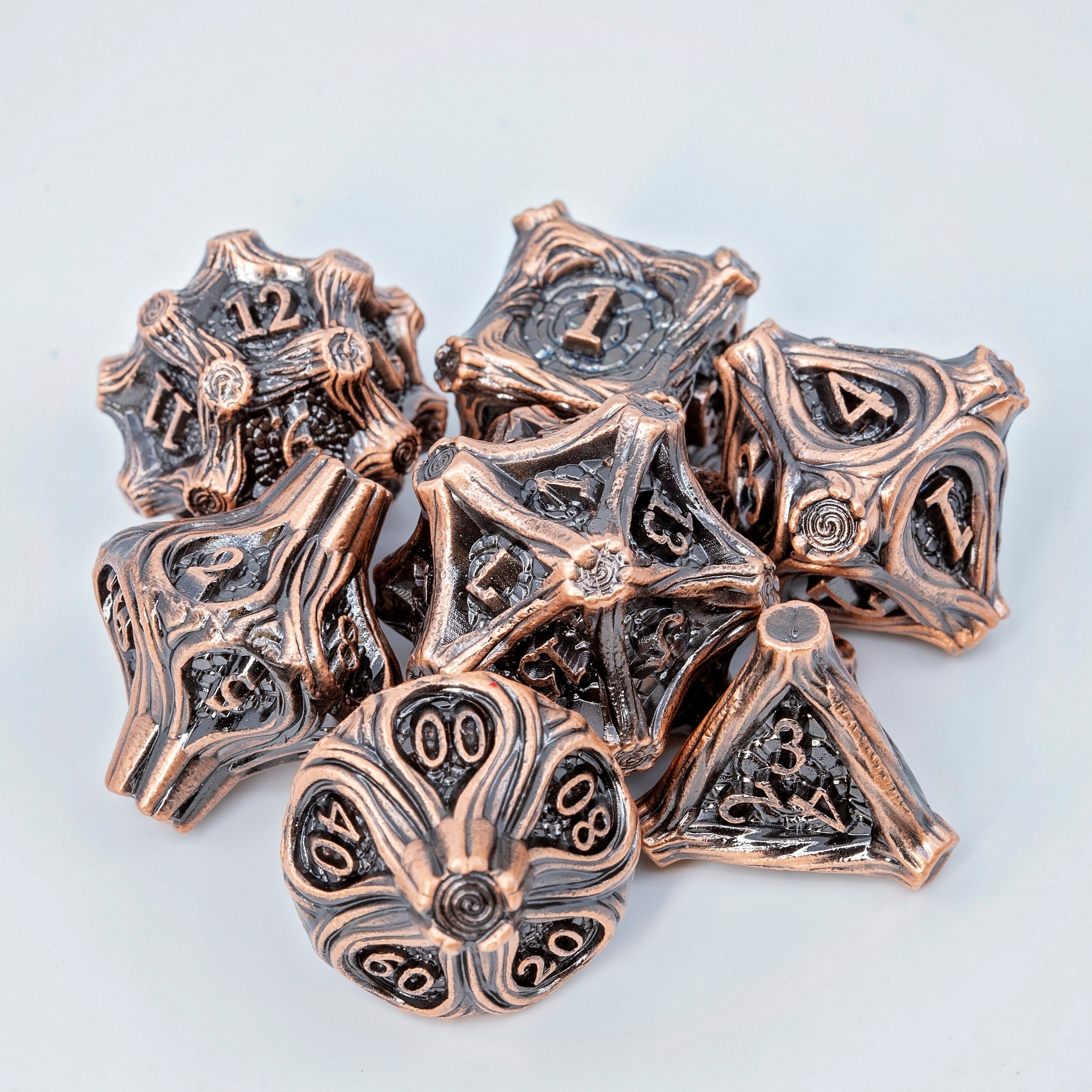 Tree Branch Metal DND Dice Set | Sage’s Petrified Groves Elderwood | Antique Copper Wood Themed Druid Dice