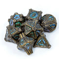 Tree Branch Metal DND Dice Set | Sage’s Petrified Groves Brinewood | Antique Gold & Aqua Themed Druid Dice