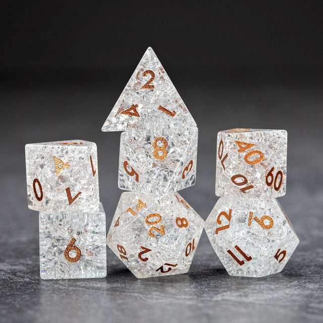 Sage's Kaleidoscopes Ice White Cracked Glass Gloss Finish Polyhedral Dice Set image 2