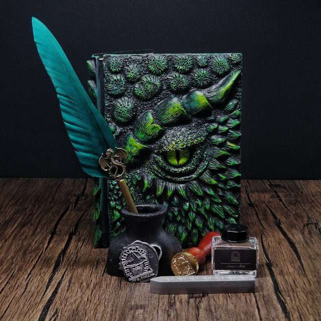 Eye of the Green Dragon Notebook Gift Set | Handmade Notebook for TTRPG, Sketchbook, Diary image 1