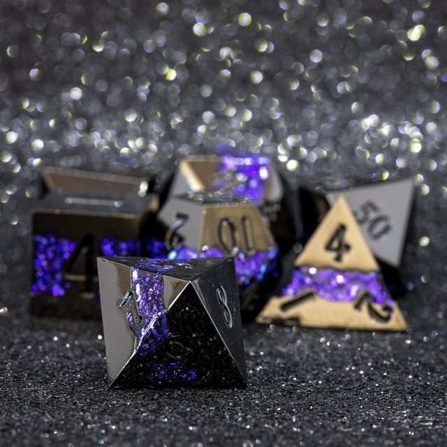 Sage's Rift Stones - Gloss Black/Purple Metal Polyhedral Dice Set image 5