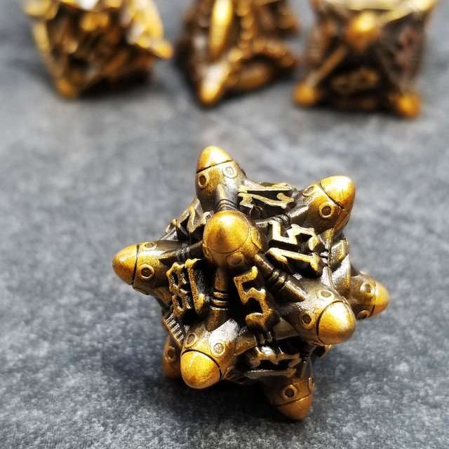 Sage’s Starships Antique Gold Metal Polyhedral Dice Set image 7