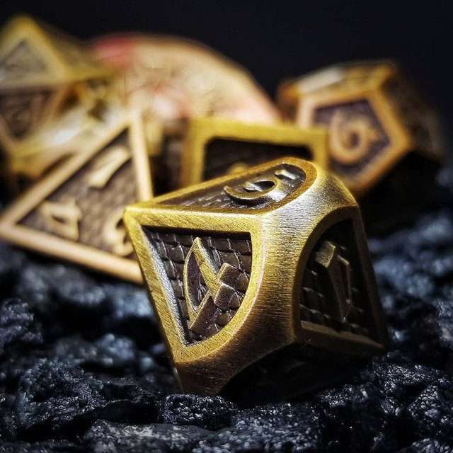 Sage's Dragonstones - Gold Black Metal Polyhedral Dice Dungeons Dragons image 3