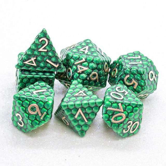 Sage's Scaled Eggs Forest Green Bronze Ink Metal Polyhedral Dice Set image 10