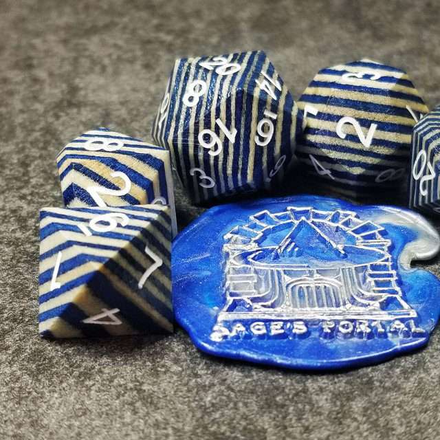 Sage’s Trees - Blue/White Technical Wood White Ink Polyhedral Dice Set image 9
