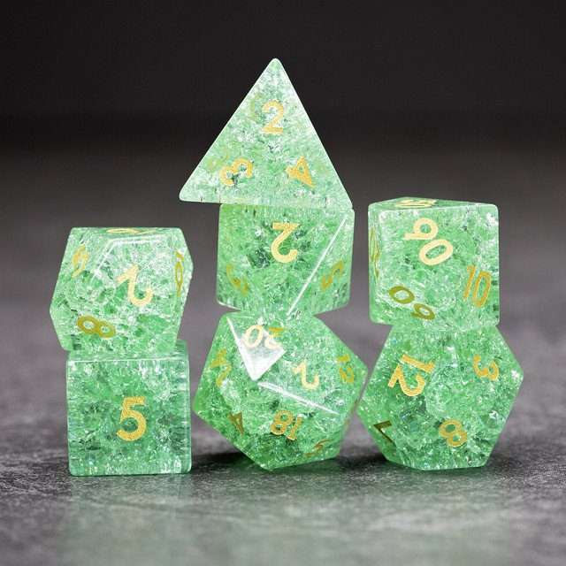 Sage's Kaleidoscopes Green Cracked Glass Gloss Finish Polyhedral Dice Set image 9