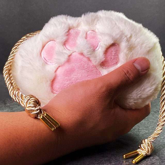 Sage's Furry Kittypaw Bag - White Fur/Pink Paw Dice Bag image 3