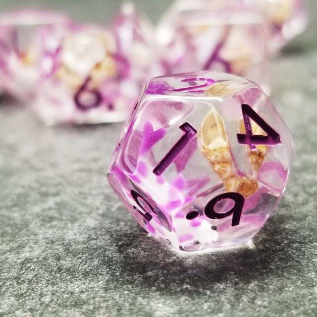 Sage's Familiars - Purple Fish and Sea Shell Familiar Resin Polyhedral Dice Set image 3