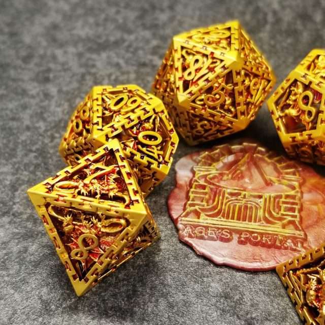 Sage's Dragonstones - Chained Noble Dragon Gold Hollow Metal Polyhedral Dice Set image 8