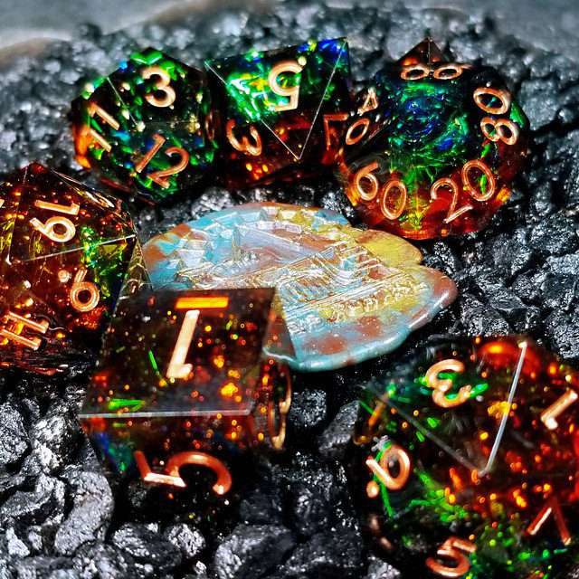Sage's Enchanted Crystals Cola/Green/Blue Sharp Edge Resin Dice Set image 15