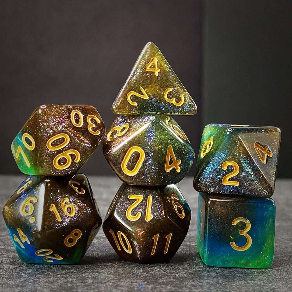 Sage's Shards - Blue/Green/Cola Glitter Polyhedral Dice Set image 1