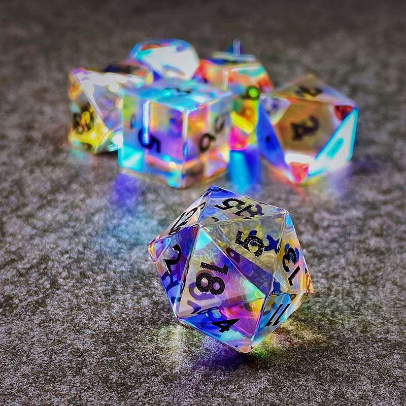 Sage's Treasures - Captured Rainbow Black Ink Dichroic Rainbow Glass Polyhedral Dice Set image 12