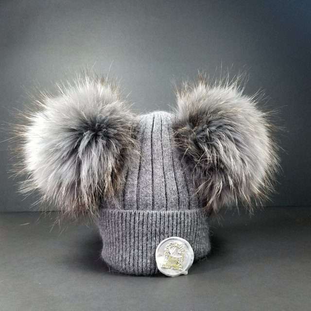 Sage’s Cap – Grey Wool Beanie with Double Raccoon Pompom image 14