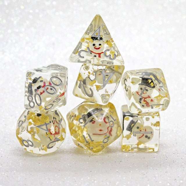 Sage's Familiars - Snowman Resin Silver Ink Polyhedral Dice Set image 11