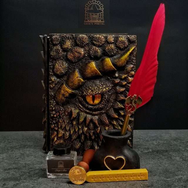 Eye of the Gold Dragon Notebook Gift Set | Handmade Notebook for TTRPG, Sketchbook, Diary image 1