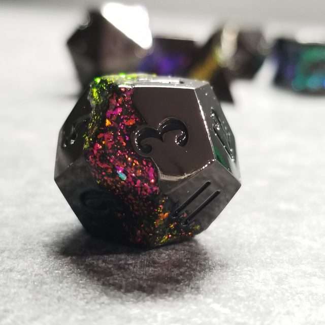 Sage's Rift Stones - Gloss Black/Rainbow Metal Polyhedral Dice Set image 5