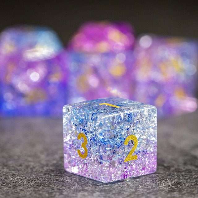 Sage's Kaleidoscopes Purple/Blue Cracked Glass Gloss Finish Polyhedral Dice Set image 6