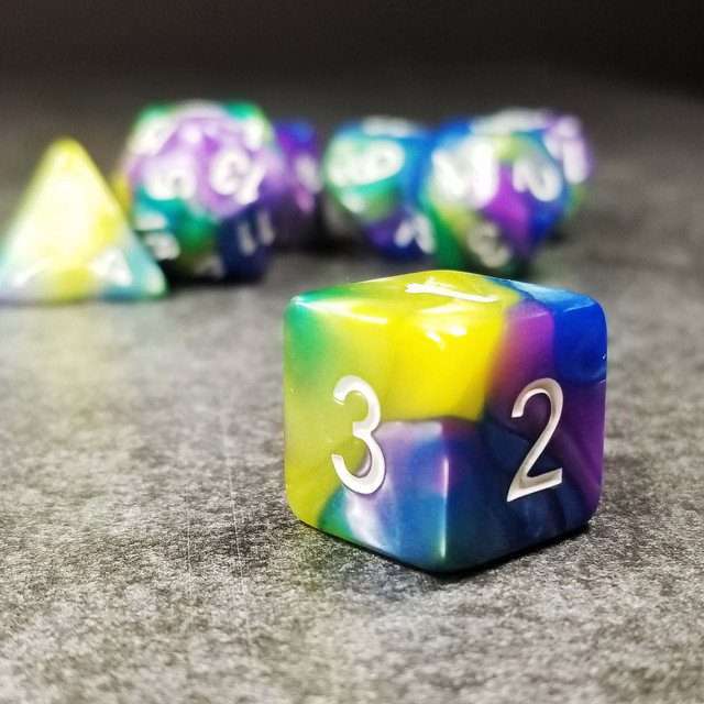 Sage's Stones - Purp/Blue/Green/Yellow Acrylic Polyhedral Dice Set image 2