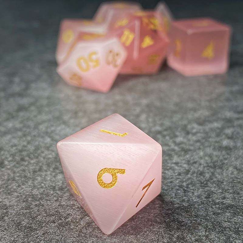 Sage's Treasures - Gemstone Pink Cat's Eye Polyhedral Dice Set image 6