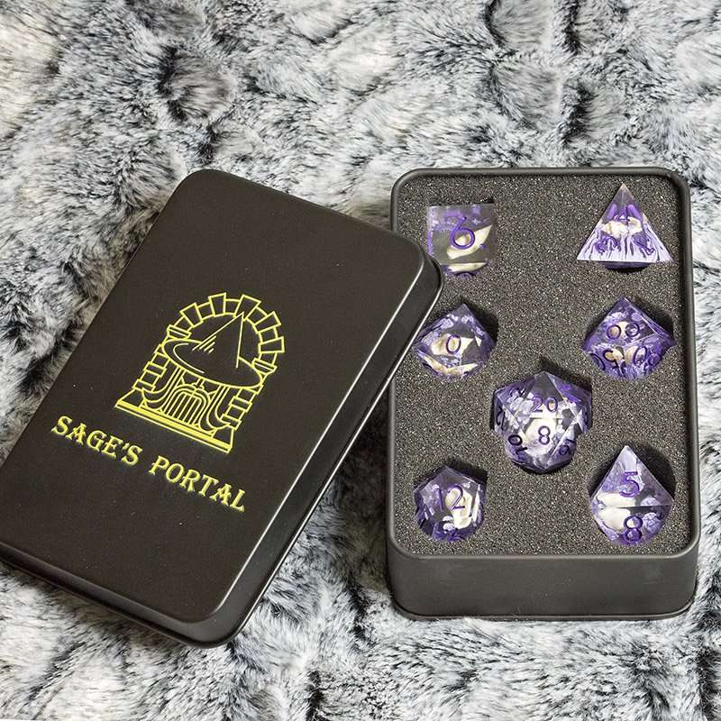 Sage's Orbs - Purple Ocean Depths Sharp Edge Resin Polyhedral Dice Set image 22