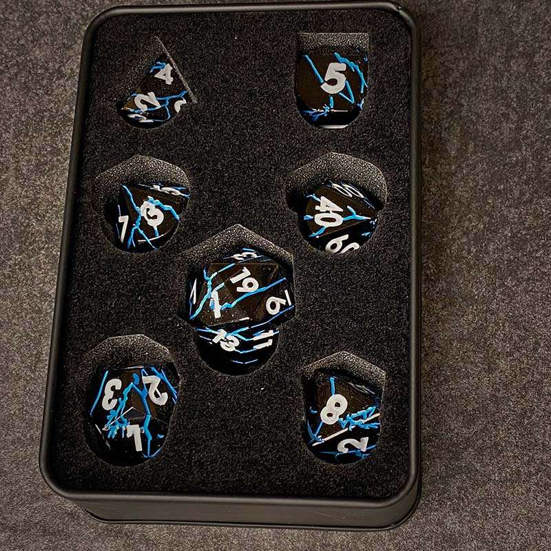 Sage's Relics of Antiquity - Dark Silver Blue Metal Polyhedral Dice Set image 11