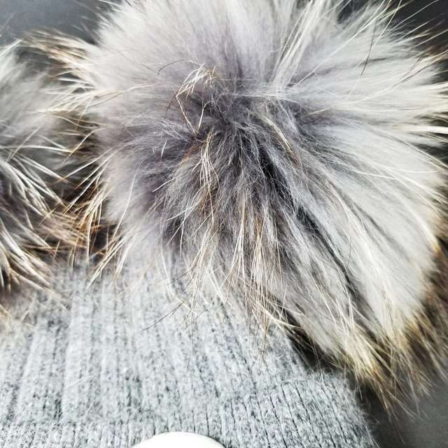 Sage’s Cap – Grey Wool Beanie with Double Raccoon Pompom image 11