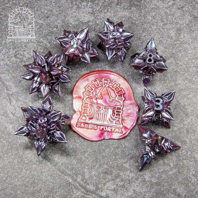Sage's Deadly Blossoms Violet Metal Polyhedral Dice Set image 9
