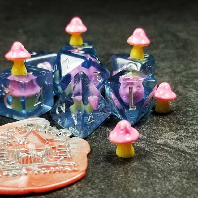Sage's Familiars - Pink Magic Shrooms Resin Polyhedral Dice Set image 9