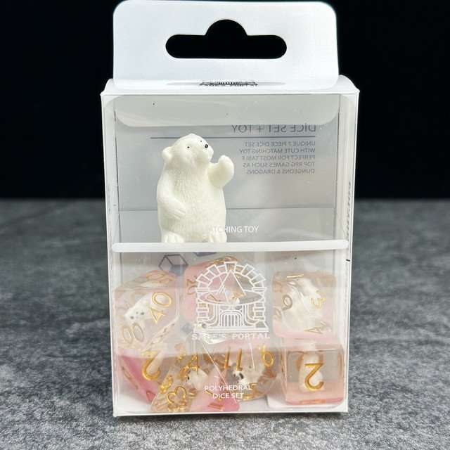 Sage's Baby Polar Bear Familiar Resin Polyhedral Dice Set - Dice + Toy image
