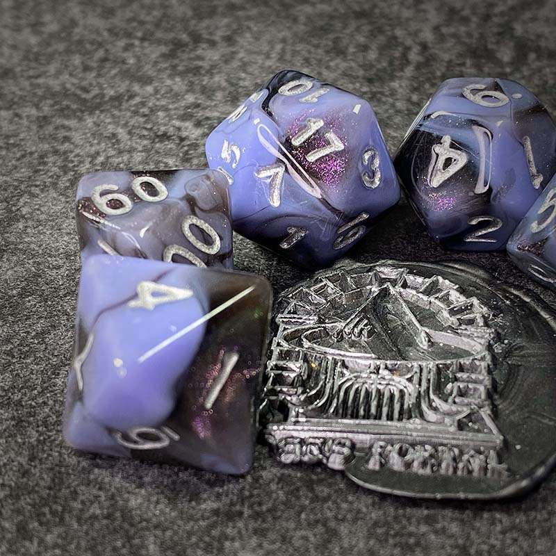 Sage's Shards - Black/Lilac Glitter and Silver Ink Acrylic Polyhedral Dice Set image 9