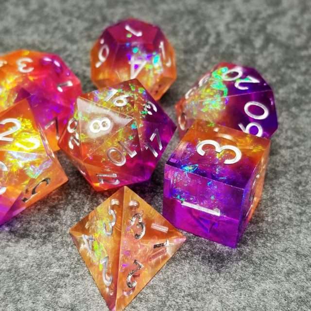 Sage's Enchanted Crystals Purple/Orange Sharp Edge Resin Dice Set image 8
