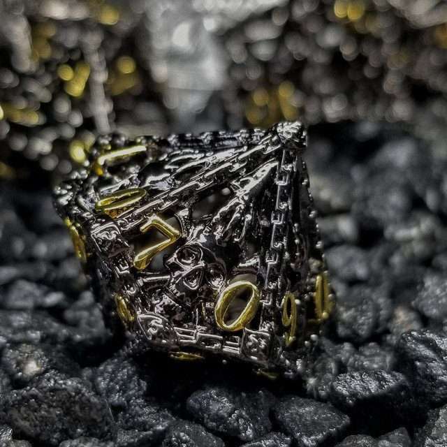 Chained Death Black/Gold Hollow Metal Polyhedral Dice Set image 9