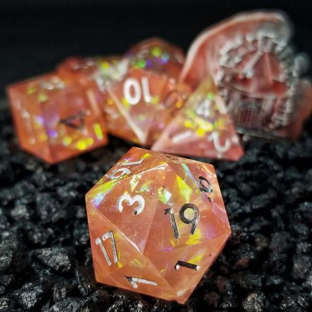 Sage's Enchanted Crystals Pink/Peach Silver Ink Sharp Edge Resin Dice Set image 7