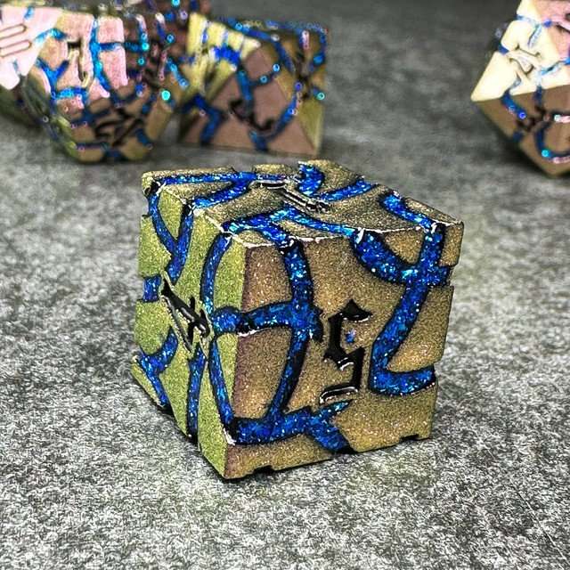 Sage's Warp Stones Blue Ring Nebula Metal Polyhedral Dice Set image 3