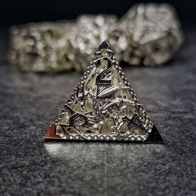 Sage's Dragonstones - Silver Noble Dragon Hollow Metal Polyhedral Dice Set image 2
