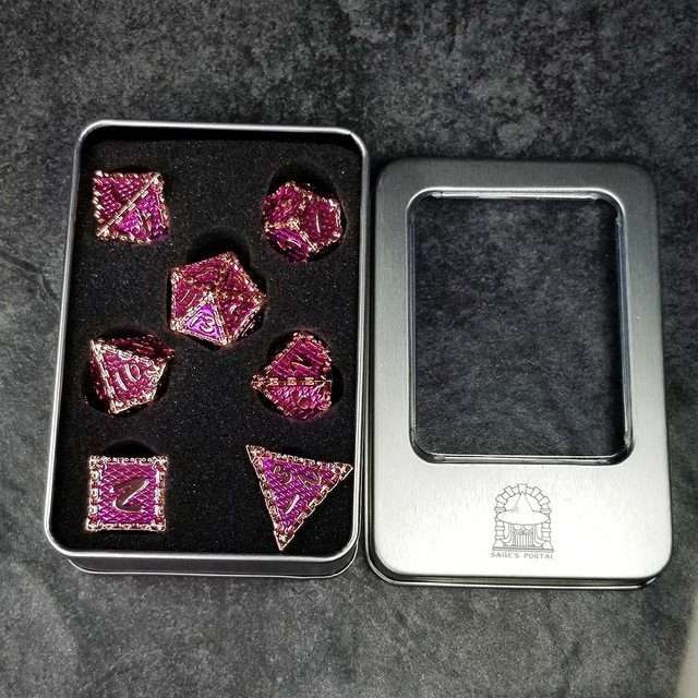Sage's Dragonstones - Chained Drake Purple Copper Metal Polyhedral Dice Set image 9