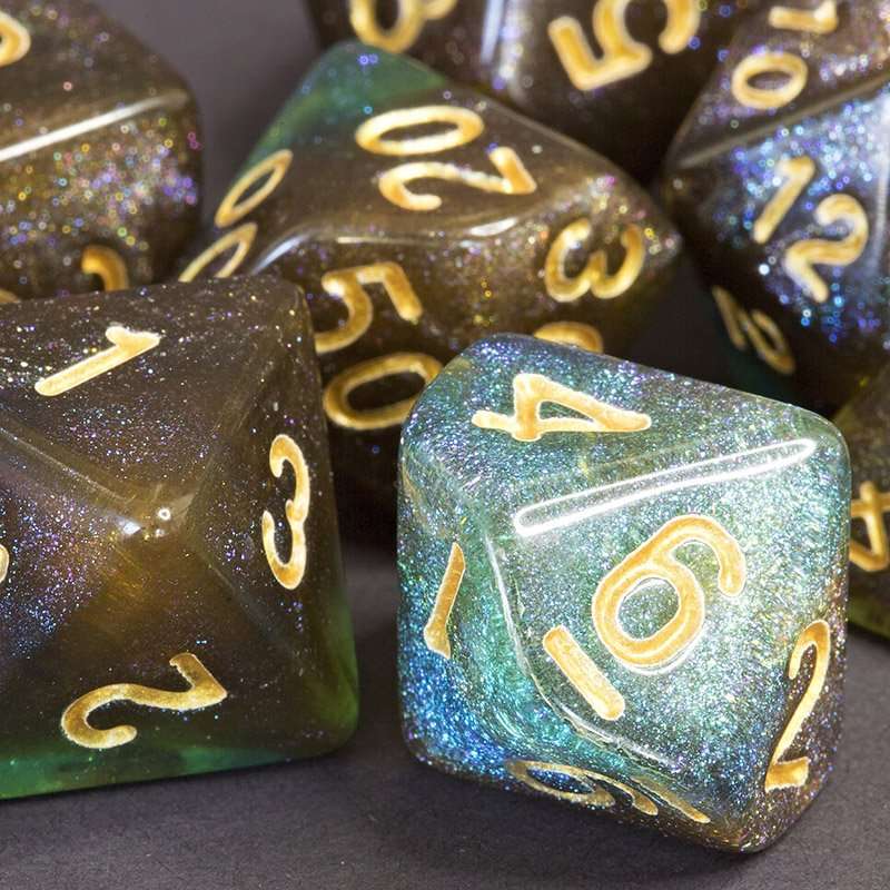 Sage's Shards - Blue/Green/Cola Glitter Polyhedral Dice Set image 12