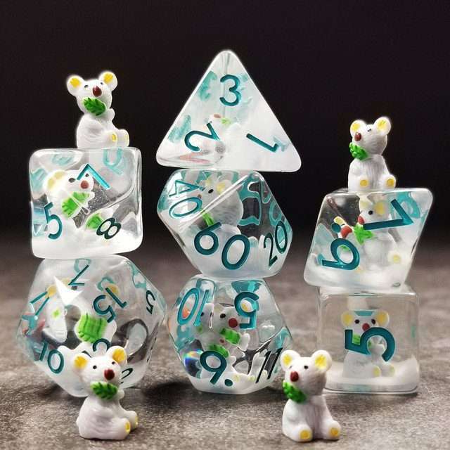 Sage's Familiars- Baby Koala Resin Polyhedral Dice Set image 6