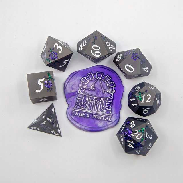 Sage's Petrified Flowers Black/Purple Metal Dice Set image 10