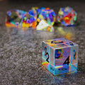 Sage's Treasures - Captured Rainbow Black Ink Dichroic Rainbow Glass Polyhedral Dice Set image 0