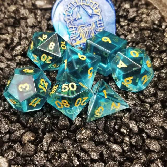 Sage's Treasures - Blue Glass Gold Ink Polyhedral Dice Set image 10